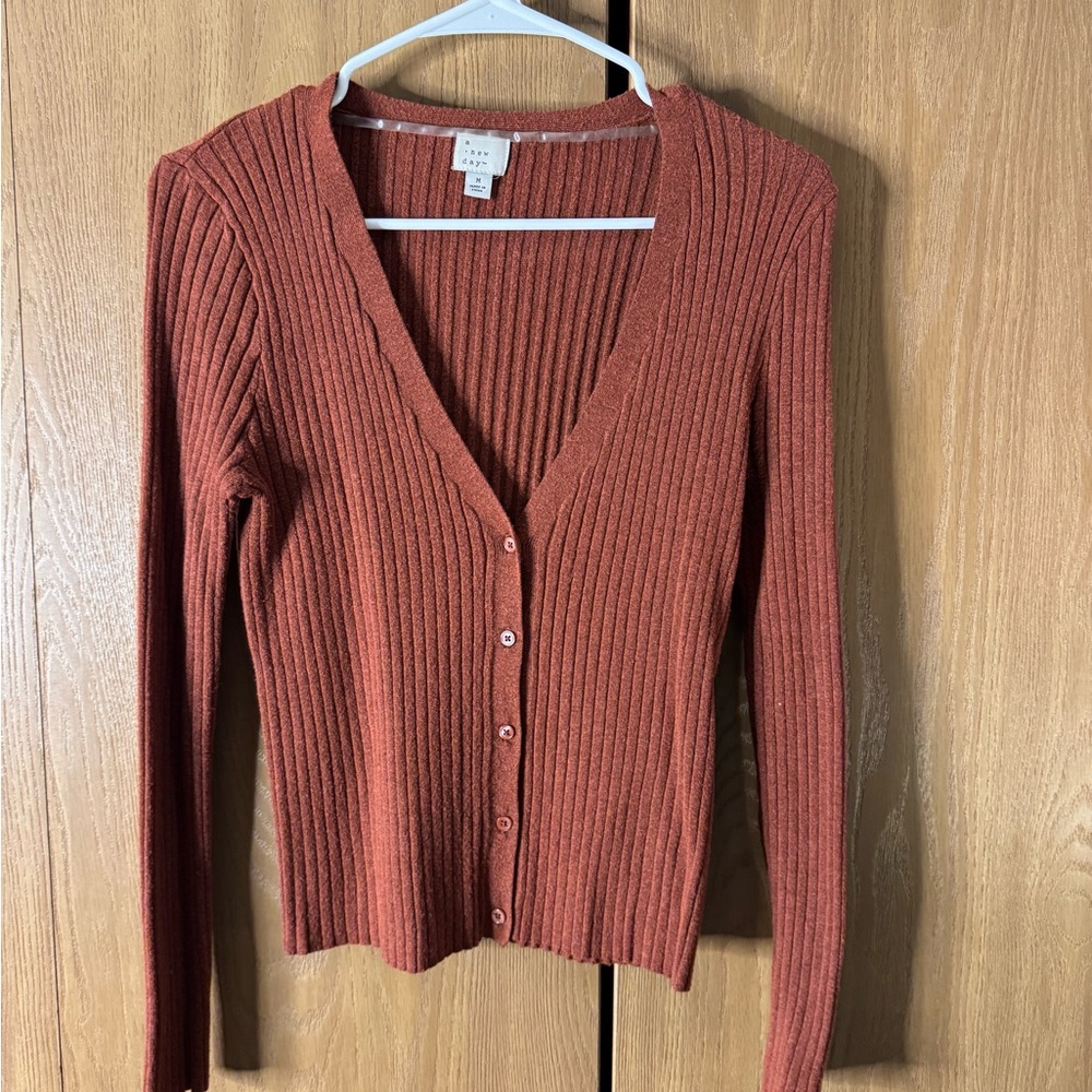 a new day Rust Ribbed Cardigan